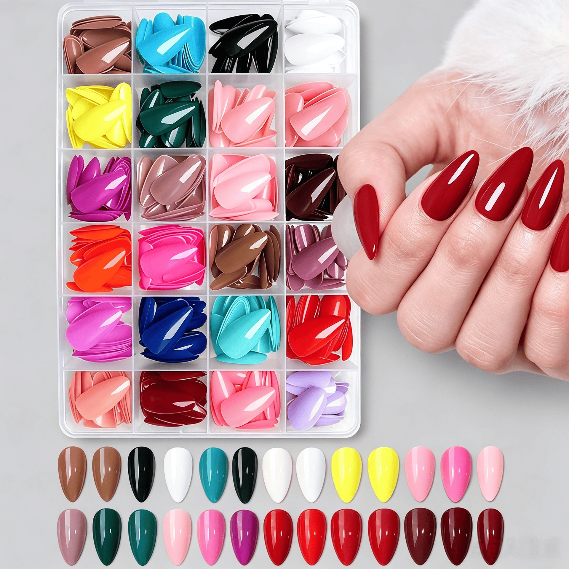Nail Extension Tips - 576 pcs/kotak Kuku Palsu Warna-Warni Kuku