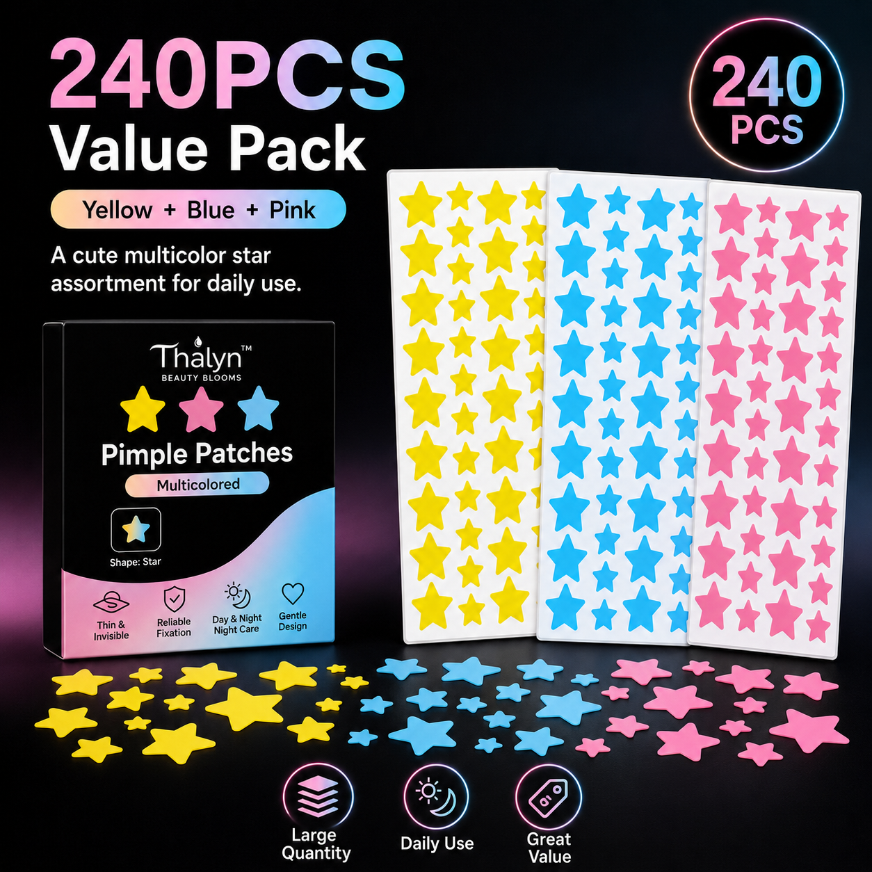 Beauty Makeup & D Anime Studio Vega Baja - 240PCS Plester Jerawat Bintang Warna-warni Kuning