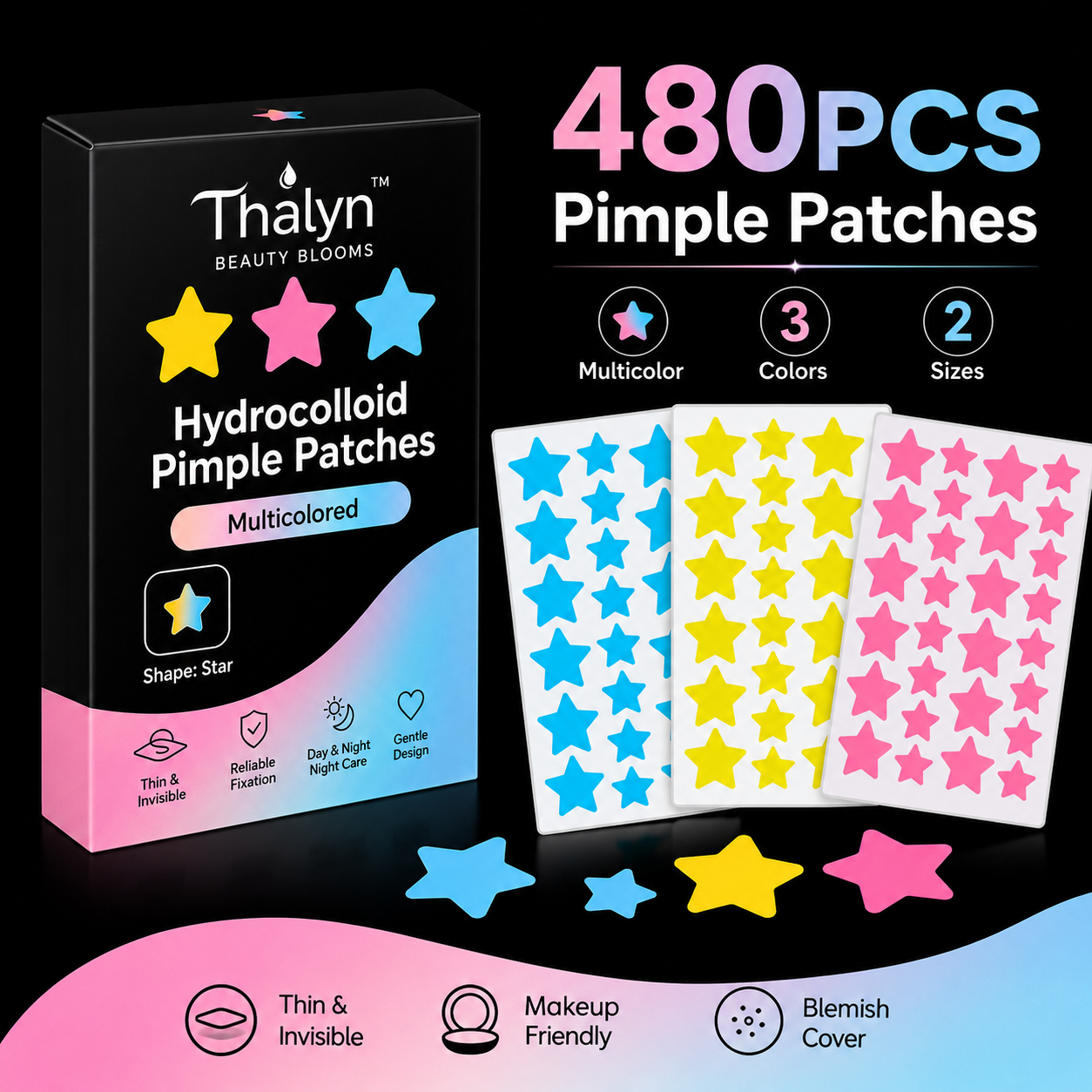 Beauty Makeup & D Anime Studio Vega Baja - 480PCS Plester Jerawat Bintang Warna-warni Kuning