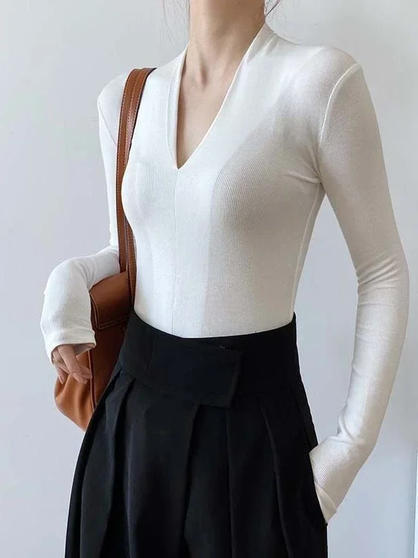 Kemeja Slim V-neck Lengan Panj - Beauty & Makeup Katia Di Paola Palermo ulasan dan harga