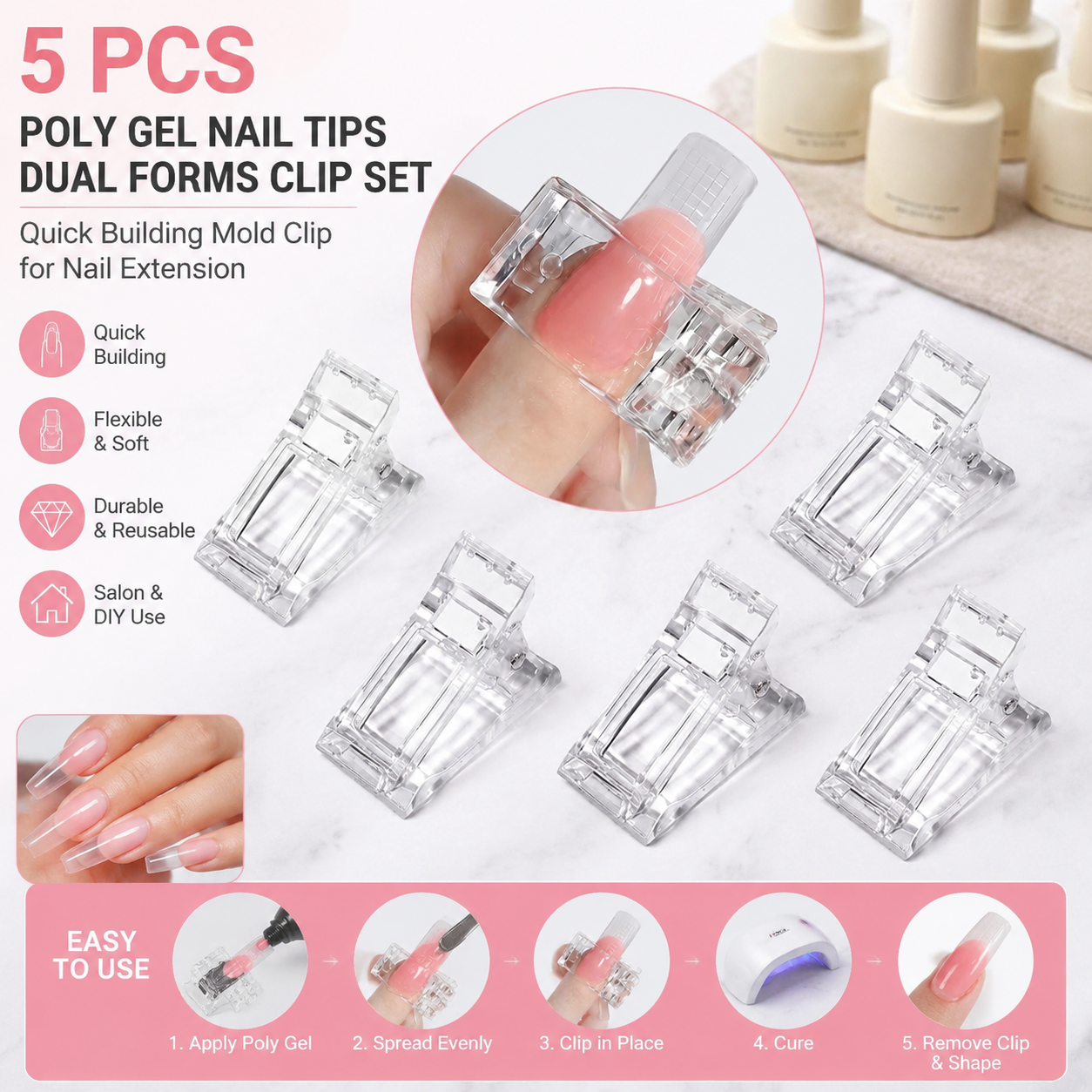 5 Pcs Tip Kuku Poly Gel Fleksi - Nail Extension Tips ulasan dan harga